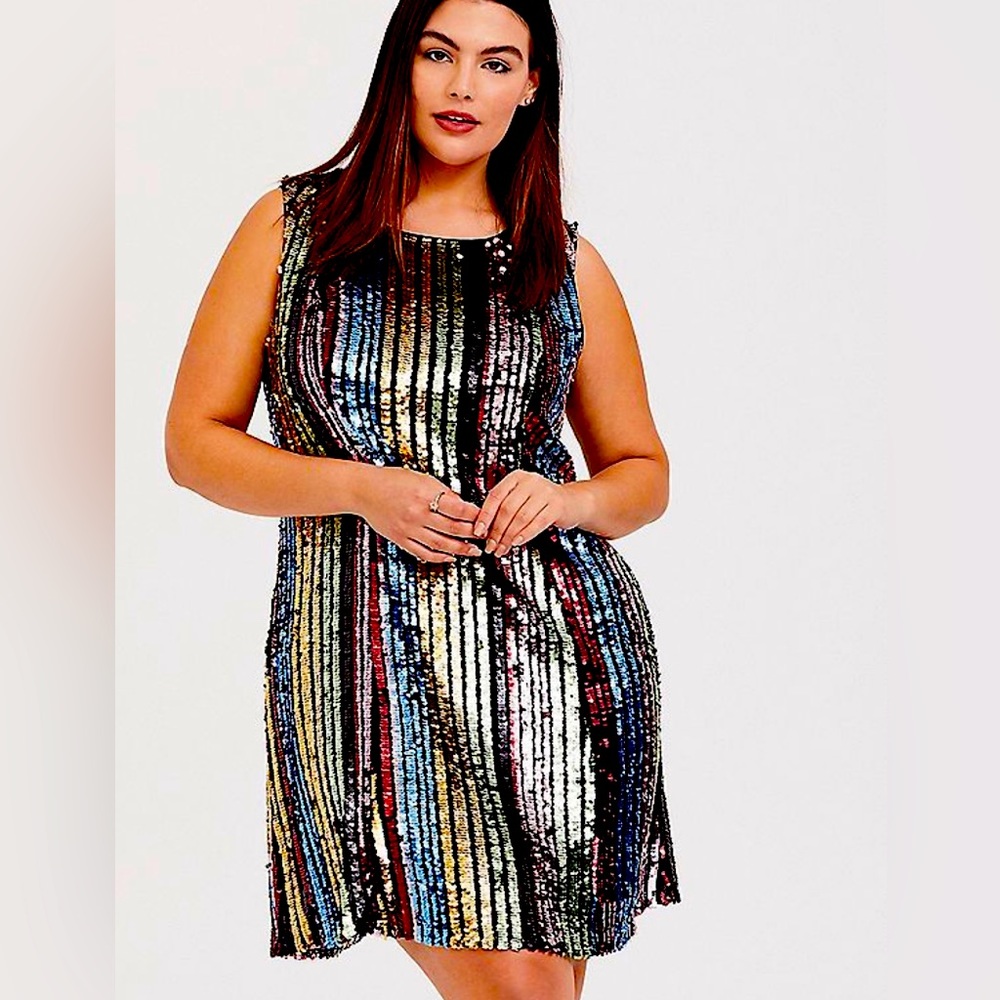 Torrid Rainbow Striped Sequins Dress